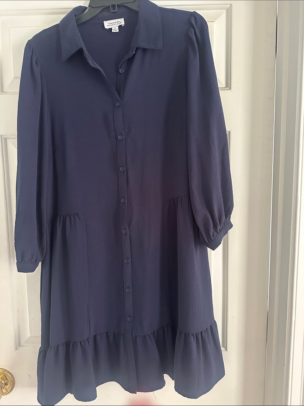 Tahari Deep Navy Collared Button-Front Dress